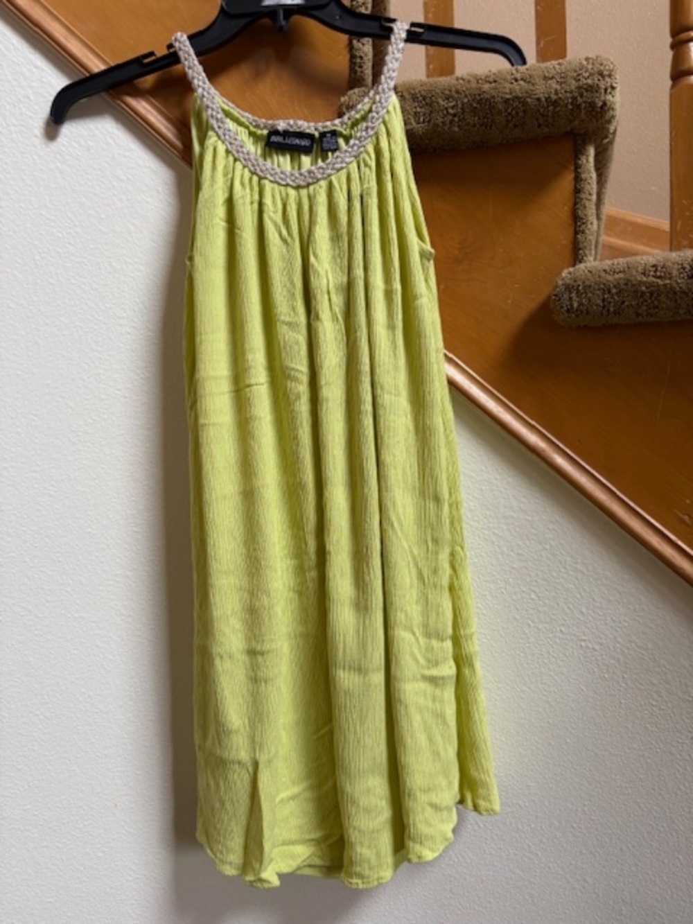 NWOT Nina Leonard Lime Green Short Dress with Braided Neckline never worn size M